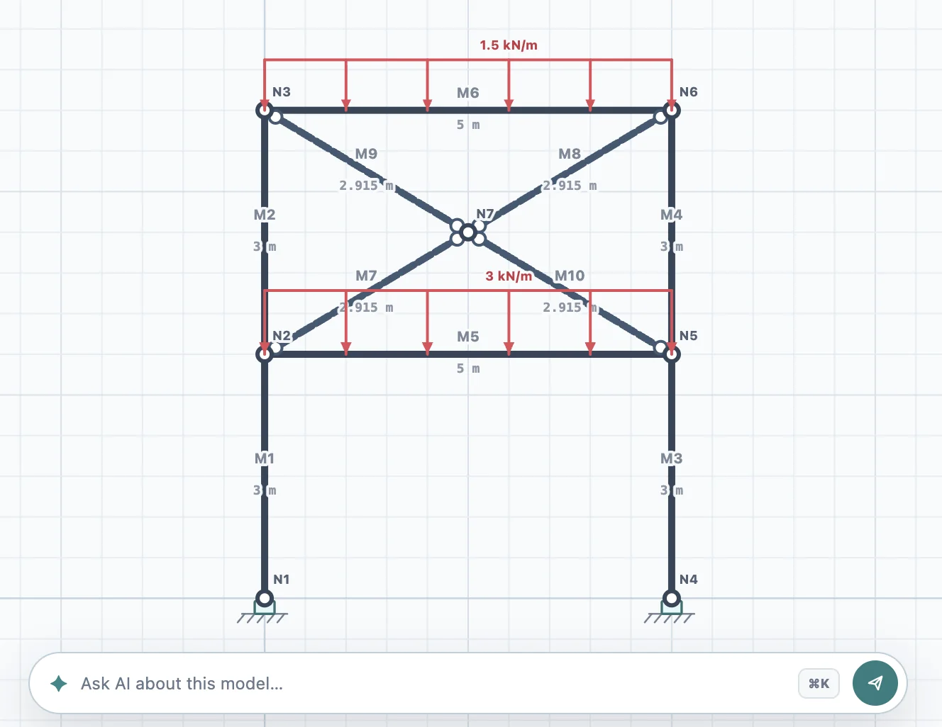 Existing braced two-storey frame before an Optimal AI model change request